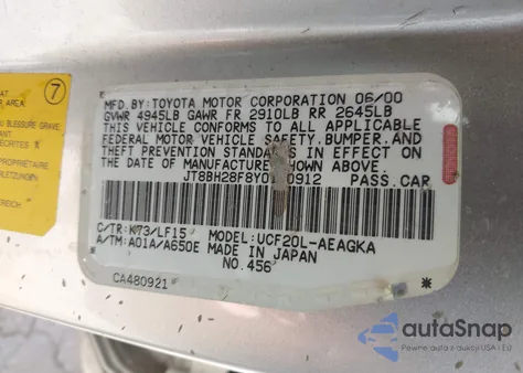 2000 Lexus Ls 400 from USA, damaged, VIN JT8BH28F8Y0180912